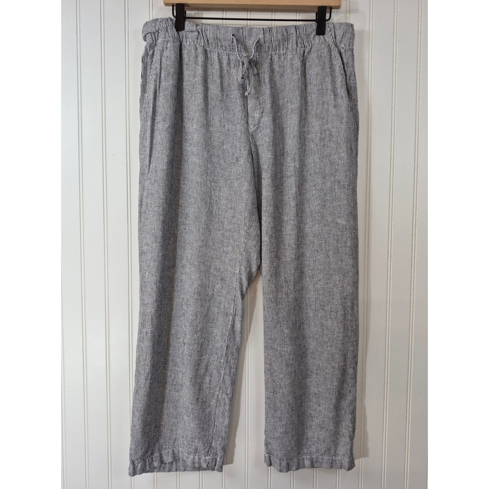 Gap Easy Pant Navy White Pinstripe Linen Blend Drawstring Trousers 35x26 Large